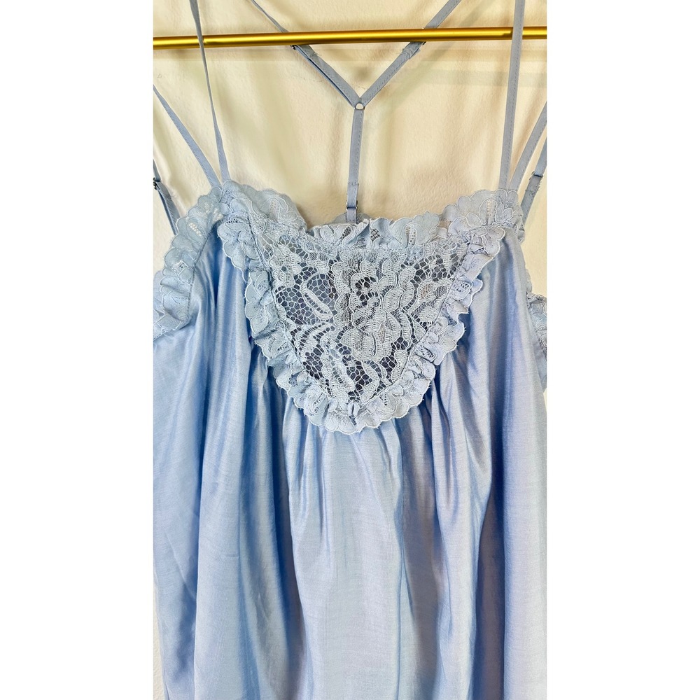 NWT Scoop Flowy Lace Tank Oversized S Blue Lace Trim Romantic Breezy Drape - Picture 6 of 12